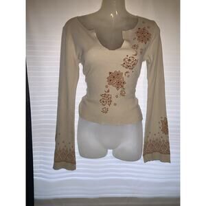 y2k Bebe Cotton Fairy Boho Top W/studs Size S Tan Festival Whimsical